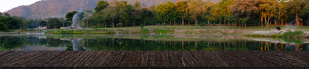 tree forest mountain lake nature landscape scenery with wood table for display product