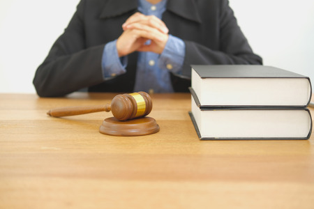 judge with legal law gavel at courtroom. lawyer attorney justice at courtの写真素材