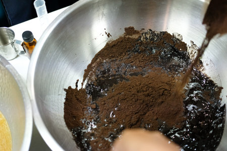 ingredient mixing for making coffee ground body scrub cream. homemade  beauty skincare cosmetic ...