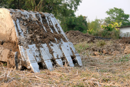excavator backhoe digger tractor at construction site