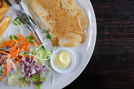 vegetable salad french fries grilled fish mayonnaise