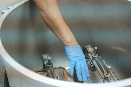 ham making machine in meat processing plant. food industryの写真素材
