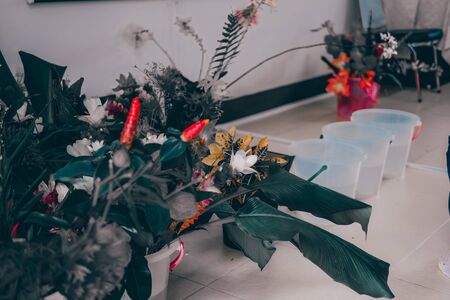 flower for arrangement in flora shop. florist workplaceの写真素材