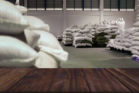 green unroasted coffee bean in sack in food factory industryの写真素材