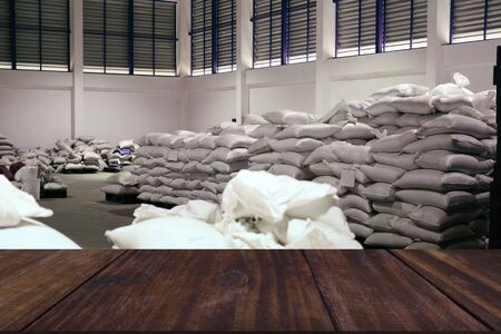 green unroasted coffee bean in sack in food factory industryの写真素材