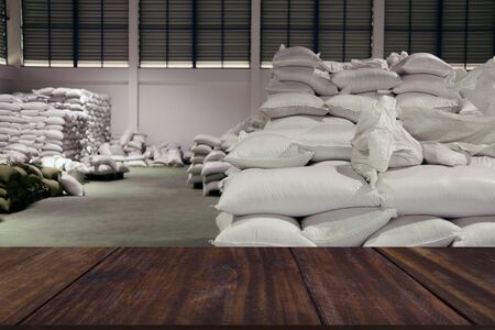 green unroasted coffee bean in sack in food factory industryの写真素材
