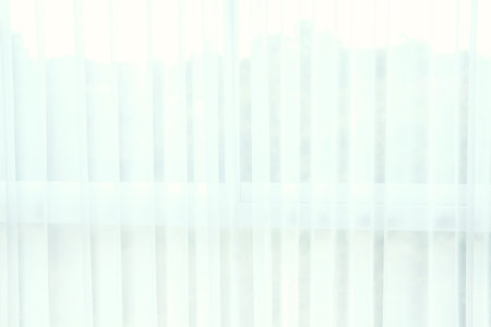 white see through sheer window curtain at home. transparent fabricの写真素材