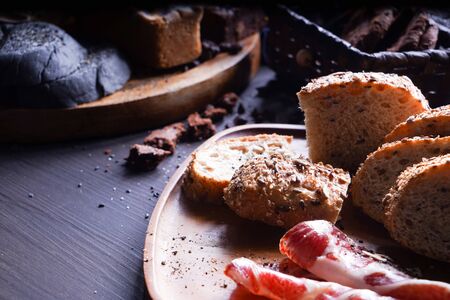 bacon bread pastry bakery. baked homemade foodの写真素材