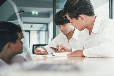 user experience UX designer designing web on smart phone layout. UI planning mobile application. developer work with business prototypeの写真素材