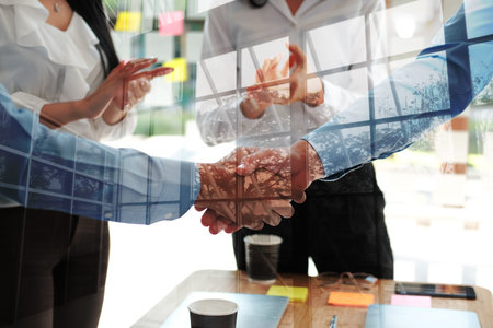 businessman shaking hands after meeting. Business people handshaking. Greeting deal, teamwork...