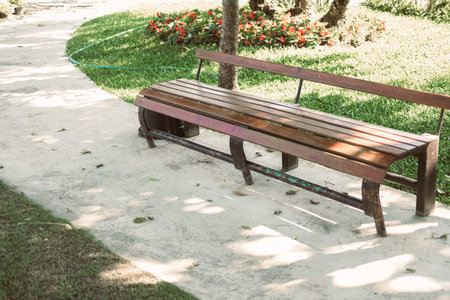 bench seat chair in garden park in spring summer