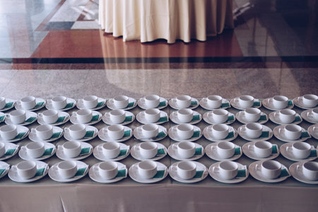 empty coffee cup for wedding banquet conference seminar catering event. tea coffee break service