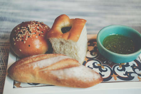 homemade bread pastry with olive oil & salt. mediterranean foodの写真素材