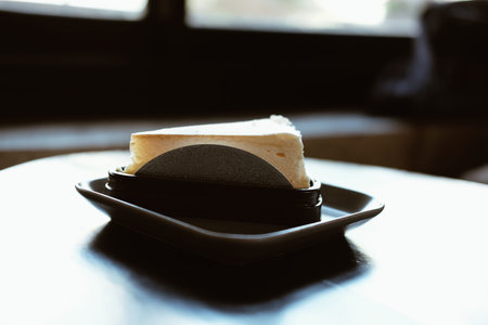 New York cheesecake on table at cafe. sweet delicious dessert
