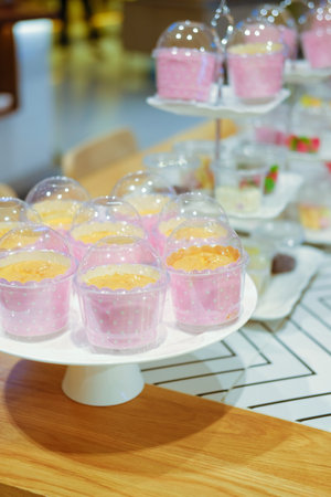 tasty cupcake muffin dessert. homemade bakery on trayの写真素材