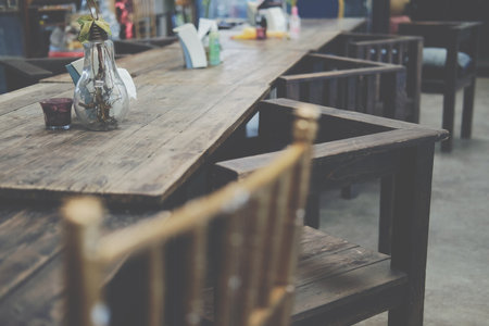 wooden chair seat in living room at homeの写真素材