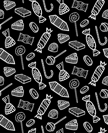 Pattern Of Different Contour Candies On A Black Background.のイラスト素材
