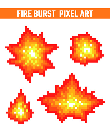 Fire flames pixel icons set.のイラスト素材