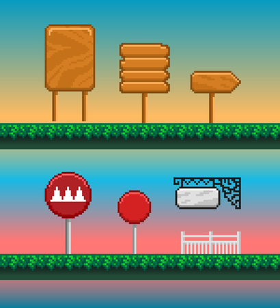 Game assets, pixel art GUI for mobile or computer game design.のイラスト素材