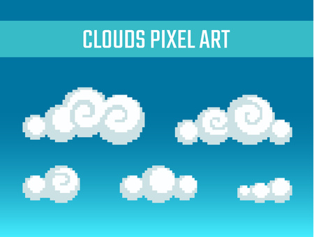 Set of pixel art stylized clouds different forms.のイラスト素材