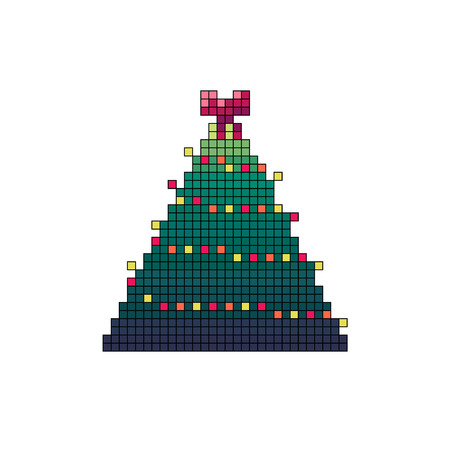 Pixel art decorated christmas tree isolated on white.のイラスト素材