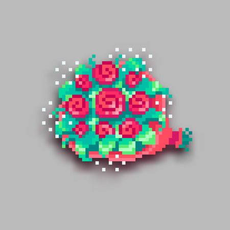 Pixel art bouquet of red rosesのイラスト素材