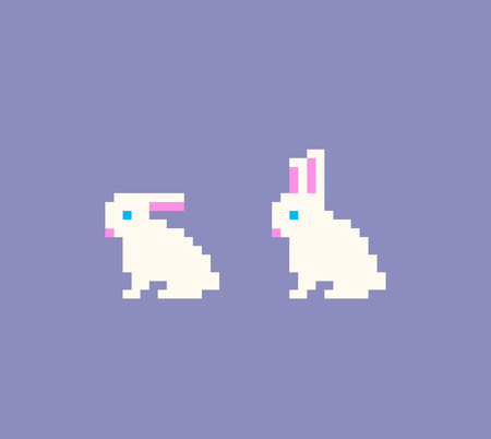 Pixel art rabbit icons. Easter bunny vector illustration.のイラスト素材