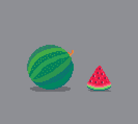 Pixel art style watermelon illustration isolated on gray background.のイラスト素材