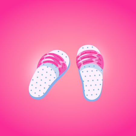 Pair of flip flops, summer time vacation attribute, slippers, shoes in cartoon style. Rubber flip flops symbol of summer holidays. Vector illustration.のイラスト素材