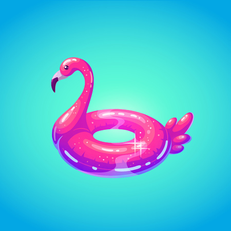 Swim ring in shape of flamingo. Cartoon illustration of rubber Inflatable pink flamingo. Swimming circle. Vector illustration.のイラスト素材