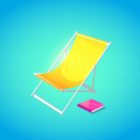 Cute beach chaise longue in bright cartoon style. Symbol of summer vocations. Vector illustration.のイラスト素材