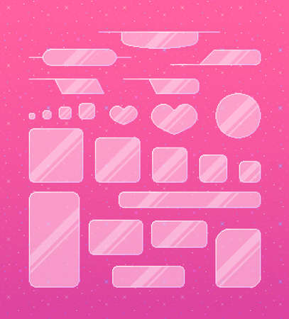 Pixel art game interface. Set of cute glass borders for girls. Vector illustrationのイラスト素材