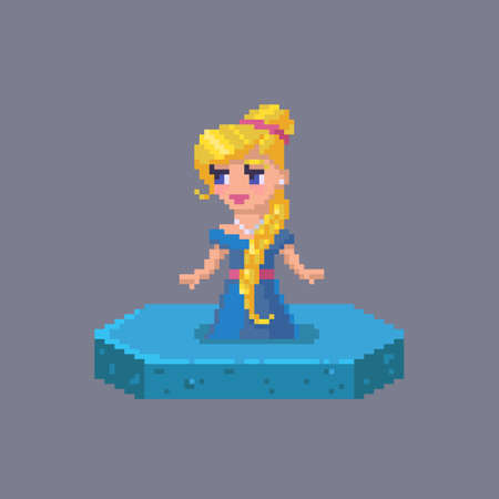 Pixel art princess character. Fairytale personage. Cute vector illustration.のイラスト素材