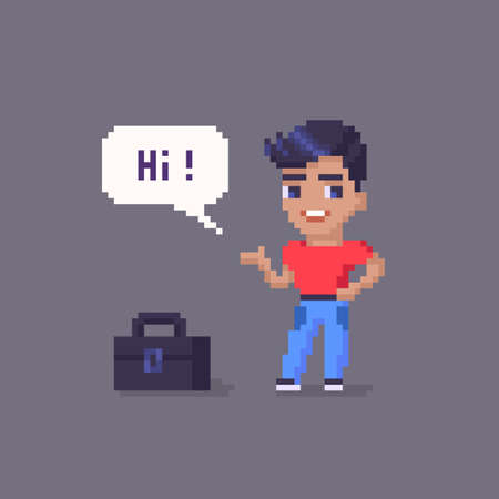 Pixel art boy character. Young man personage. Cute vector illustration.のイラスト素材