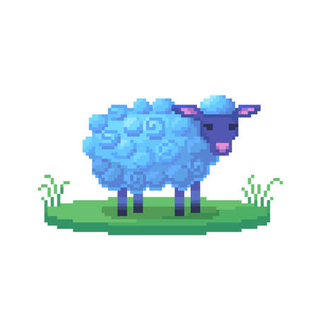 Pixel art sheep. Farm animal for game design. Cute vector illustration.のイラスト素材