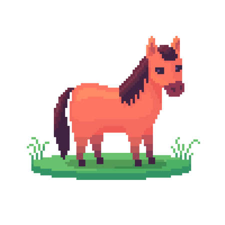 Pixel art horse. Farm animal for game design. Cute vector illustration.のイラスト素材