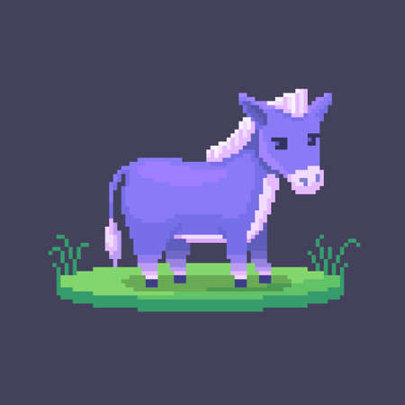 Pixel art donkey. Farm animal for game design. Cute vector illustration.のイラスト素材
