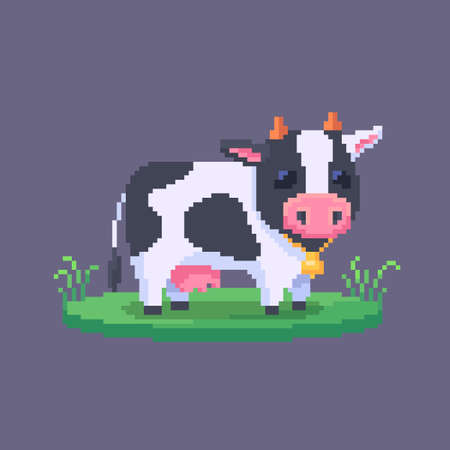 Pixel art cow. Farm animal for game design. Cute vector illustration.のイラスト素材
