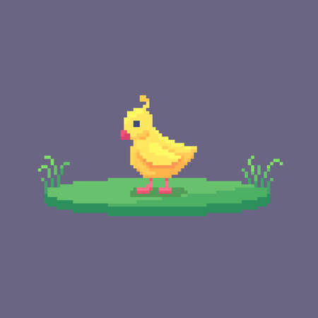 Illustration pour Pixel art chick. Farm animal for game design. Cute vector illustration. - image libre de droit