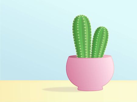 Cactus In The Pot Isolated On Sweet Color Background  Vector Illustrationのイラスト素材