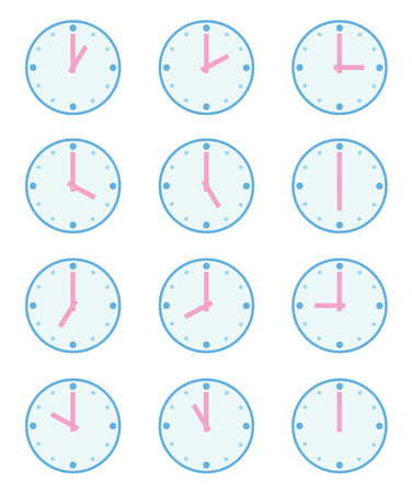Set of Twelve clocks - Set at Each Hour - 12 hours on White Background Illustrationのイラスト素材