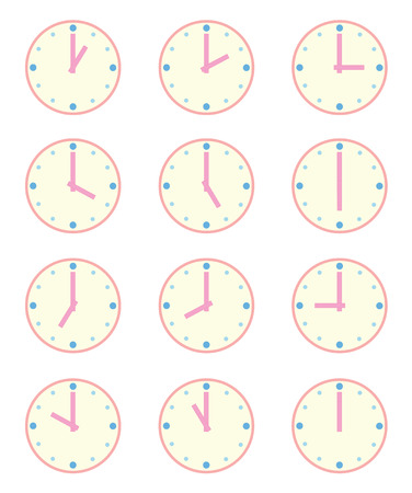 Set of Twelve clocks - Set at Each Hour - 12 hours on White Background Illustrationのイラスト素材