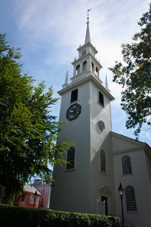 Old style church steeple from a church in New Englandの写真素材