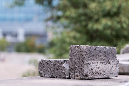Broken brick on the wall - blurred backgroundの写真素材