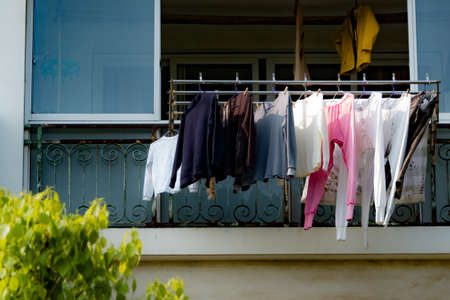 Dry clothes on the sunny day in winter seasonの写真素材