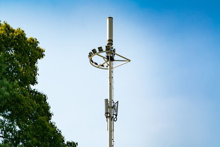 communication tower pole, mobile, internet 4G, wifi with blue sky backgroundの写真素材