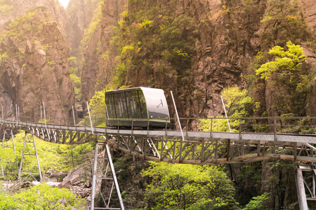 tram on the way to peak of Huangshan mountain, Anhui, Chinaの写真素材