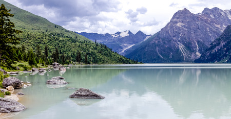 the river and mountain landscape at Tibet, Chinaの写真素材
