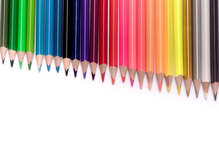 variety of color pencils on white backgroundの写真素材