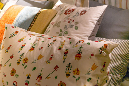 unmade messy bed room with pillows, relax morning concept